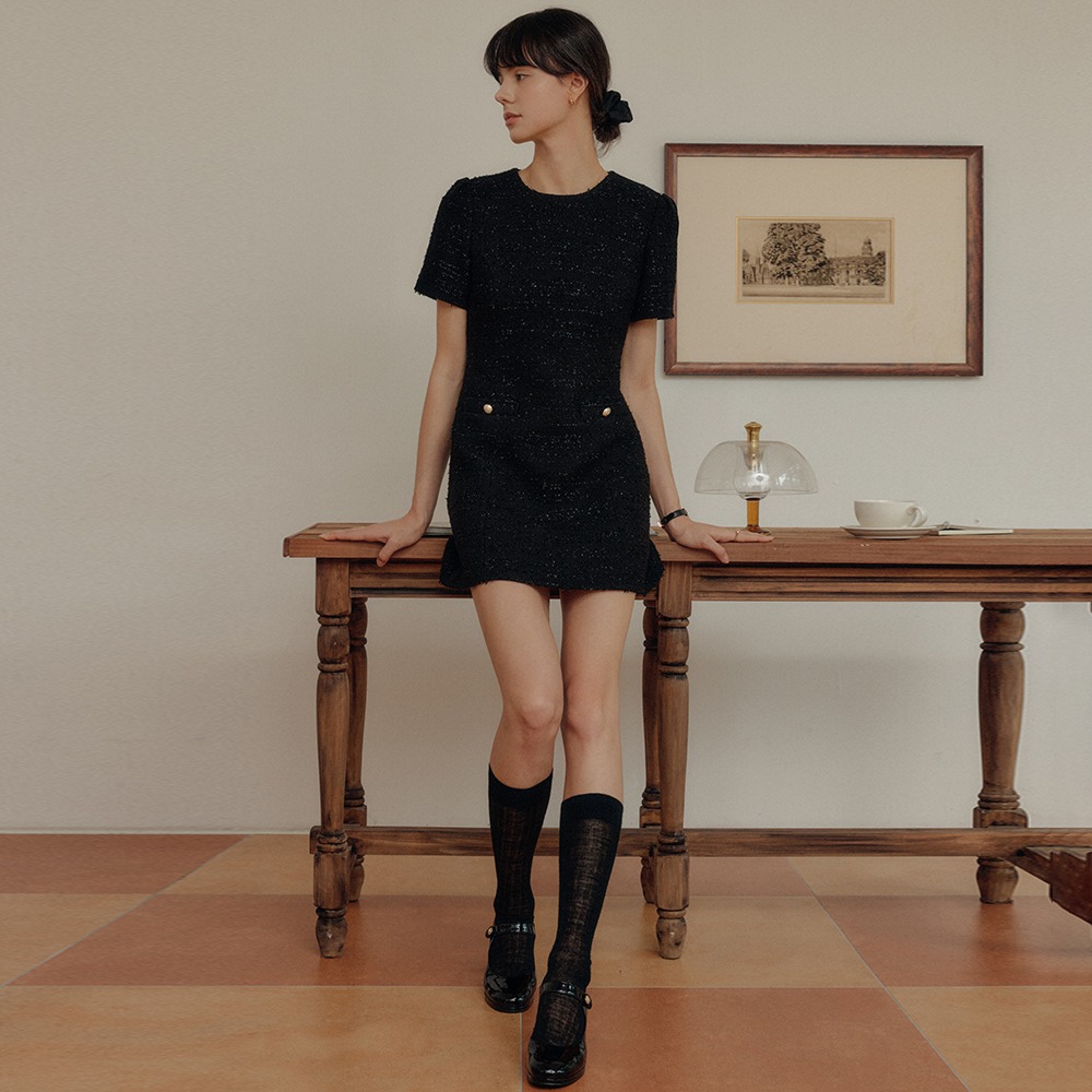 블랙 렐리 트위드 미니 드레스 / BLACK RELLY TWEED MINI DRESS